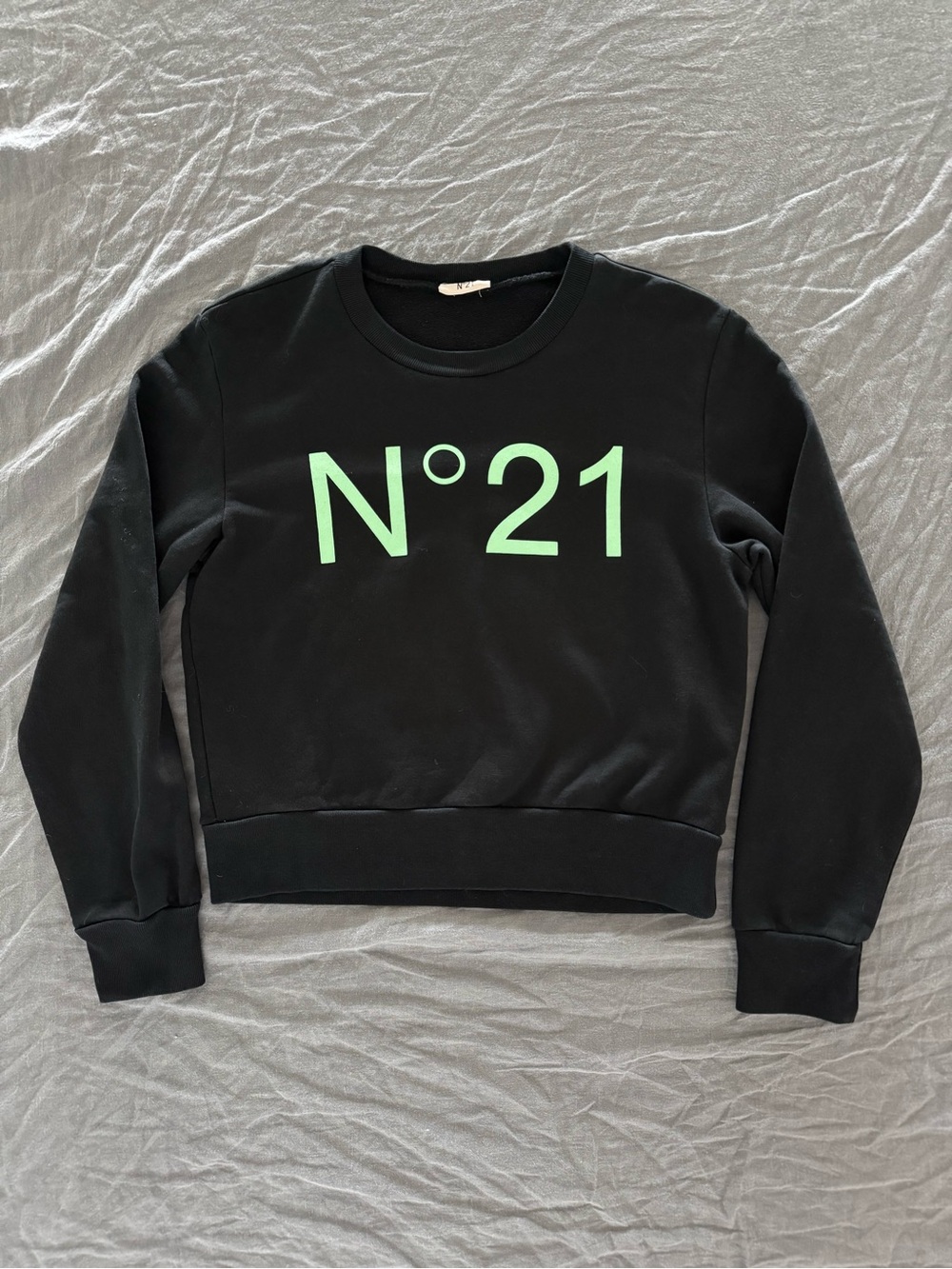 N°21 Black Sweatshirt with Mint Logo - Slightly Cropped Fit - Size Y16
